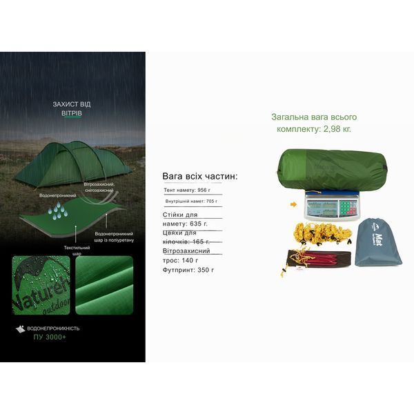 Намет тримісний Naturehike Opalus, UL, NH17L001-L, світло-зелений 6976023924781 фото