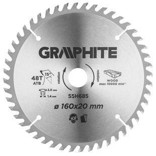 Диск пильний Graphite, 160*20 мм, 48 зуб 55H685 фото