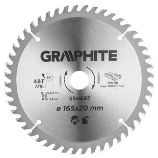 Диск пильний Graphite, HM &Oslash;165 x 20 мм, 48 зубьев 55H687 фото