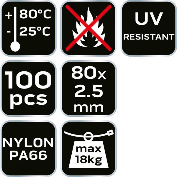 Стяжки кабельні EXTREME 2,5 &times; 80 мм, чорні, 100 шт. 01-620 фото
